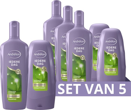 Andrélon Shampoo & Conditioner - Iedere Dag - verrijkt met voedingsrijke zonnebloemolie - 3 x 300 ml + 2 x 250 ml