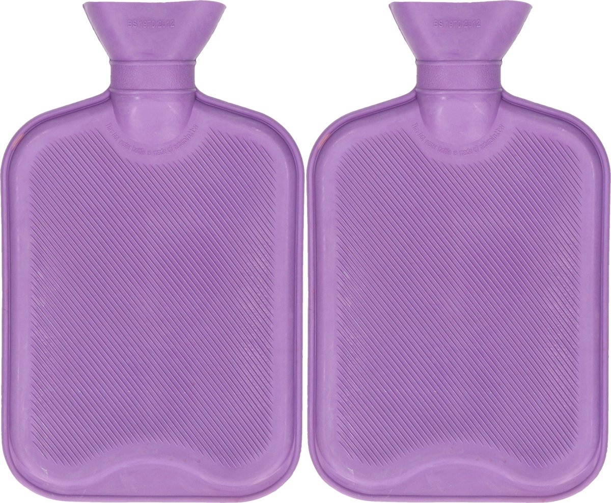 DID Warmwaterkruik - 2x - met rubberen hoes - paars - 2L - kruiken voor warme voeten/lichaam