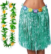 Toppers in concert - Hawaii verkleed rokje en bloemenkrans - volwassenen - groen - tropisch themafeest - hoela