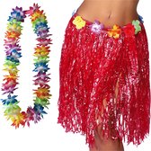 Toppers - Hawaï habille une jupe hula et une couronne de fleurs avec LED - adultes - rouge - soirée à thème tropical