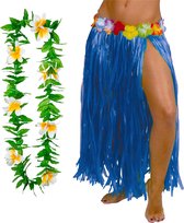 Toppers - Jupe habillée hawaïenne et couronne de fleurs - adultes - bleu - soirée à thème tropical - hula