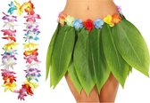 Toppers in concert - Hawaii verkleed hoela rokje en bloemenkrans met led - volwassenen - groen - tropisch themafeest