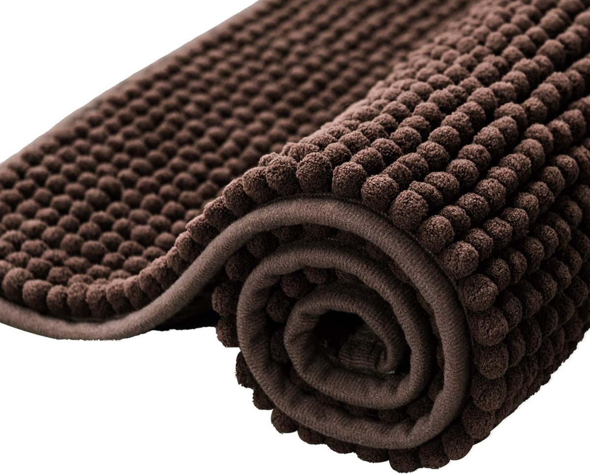Badmat antislip Chenille badkamertapijt absorberende badmat zachte waterabsorberende badmat voor badkamer machinewasbaar (40 x 60 cm, chocolade)