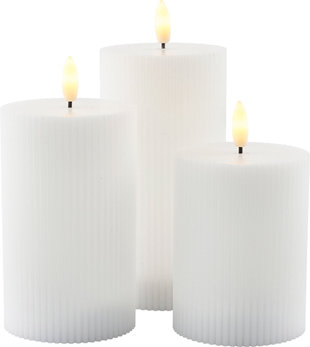 Sirius - Geribde LED-stompkaarsen 'Smilla' (Set van 3, White)