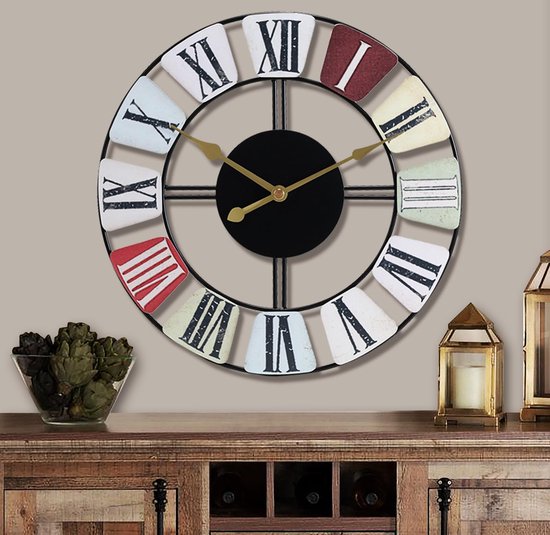 Horloge Murale Design 35 Cm Noir – Silencieuse, Déco Salon Moderne, Métal Et Bois