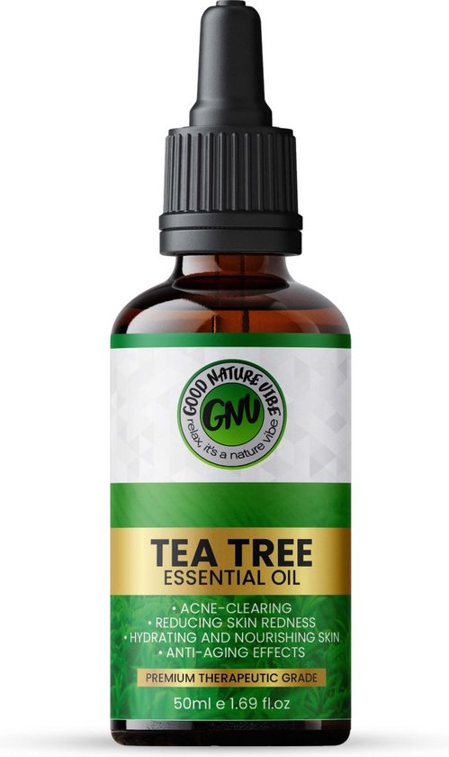 Tea Tree Olie Puur & Onbewerkt - Tea Tree Etherische Olie is Rijk aan Terpenen - Geschikt voor Huid, Haar en Nagels - Tegen Acne, Roos en Kalknagels - Tea Tree Olie in Crème, Bodylotion, Diffuser of Spray - 50 Ml per verpakking