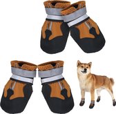 Bottes pour chien, lot de 4 chaussures antidérapantes pour chien, bottes imperméables, vêtements de protection pour chiens de tailles S, M et L (M, marron)