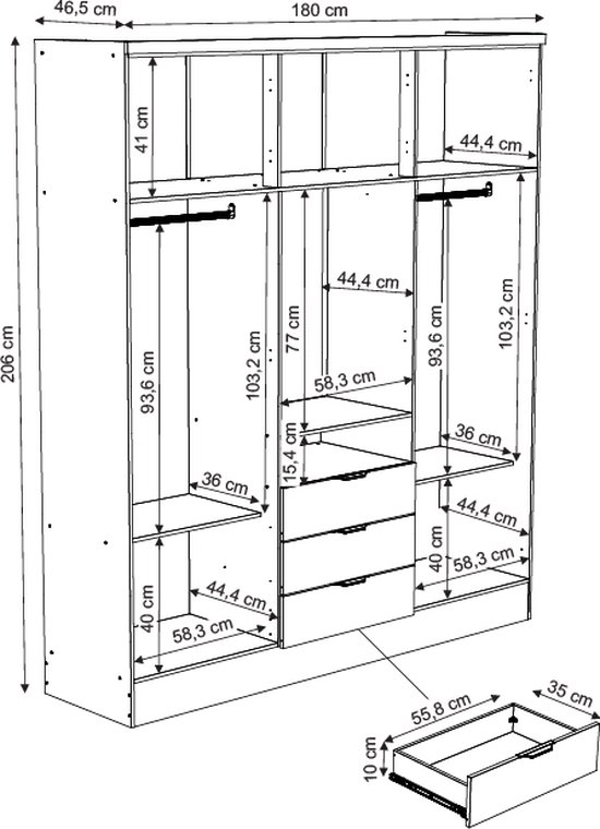 HOCSOK Sideboard, Küchenschrank mit 2 Türen, Offenes Fach, Aufbewahrungsschrank für Küche