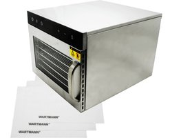 Wartmann Voedseldroger set- Nieuwste Model Dehydrator - 6 laags Droogoven - 3 Siliconen Bakmatten - Droogoven WM 2206 DH - Dubbelwandig RVS - 72-Uurs Timer - 25°C tot 90°C – LED-bedieningspaneel