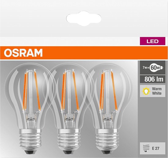 OSRAM - LED RETROFIT CLASSIC A 60 6.5W/40 220-240V FIL E27 Box Of 3 Pcs - 4058075819535