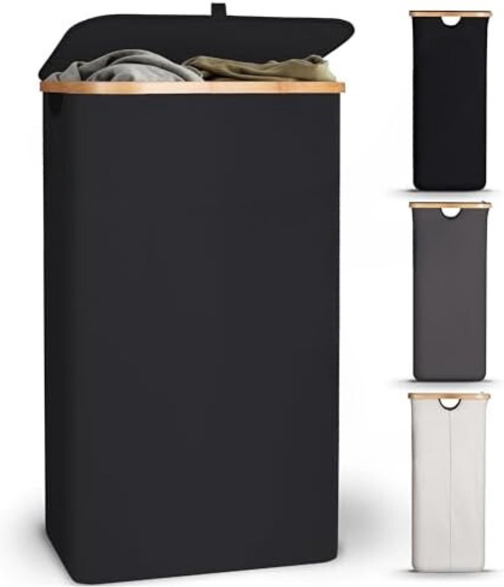 Goedkoopste Wasmand met deksel - 100L Zwart