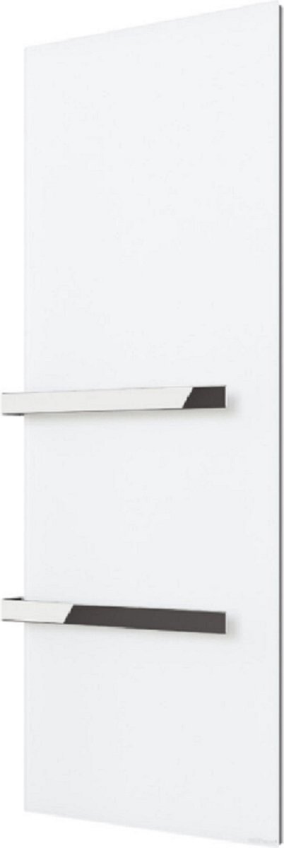 Luxe handdoekverwarmings infraroodpaneel wit satijn met 1 gesloten RVS beugel 850 W