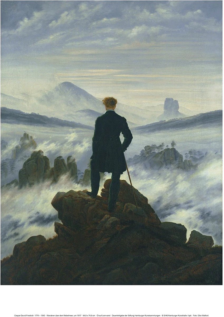 PGM Kunstdruk Caspar David Friedrich Der Wanderer im Nebelmeer 30x40cm Divers