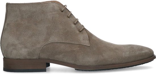 Manfield - Heren - Taupe suède veterschoenen - Maat 47