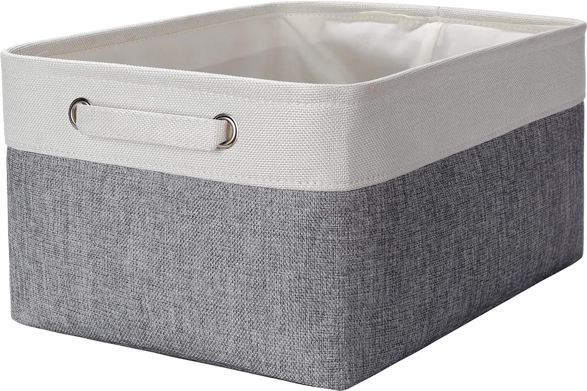 Opvouwbare stoffen opbergdoos, grote opbergmand met handgrepen, kastorganizer, stoffen vouwdoos voor kleding, speelgoed, kinderkamer, plank, kast, kinderkamer (wit/grijs, 40 x 30 x 20 cm)
