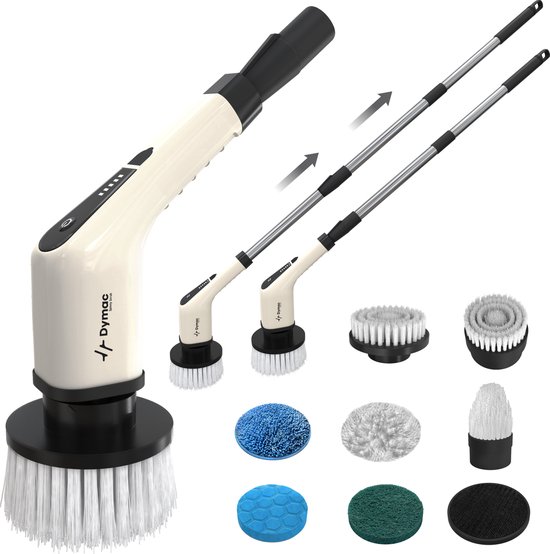 Dymac SpinnyScrub Electric Spin Scrubber – Brosse de nettoyage électrique – Machine à récurer – Brosse électrique – Extensible