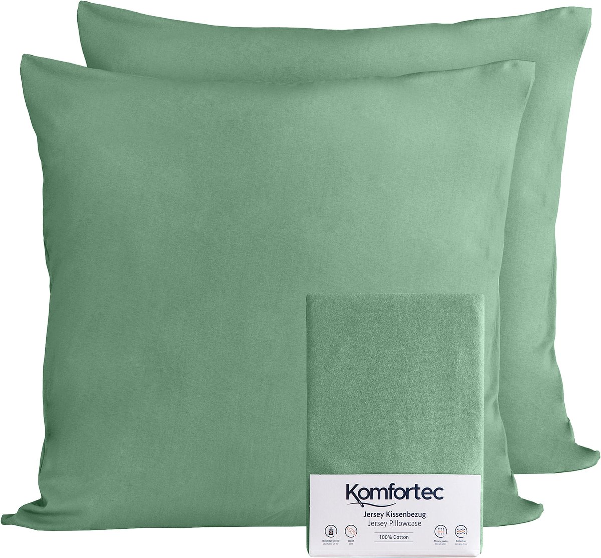 Komfortec Set van 2 Premium Jersey Kussenslopen 40x40 cm - Superzachte Kussenhoes – 100% Katoen – 150 g/m² - Groen