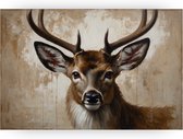 Hert - Rustiek wanddecoratie - Schilderij dieren - Wanddecoratie klassiek - Canvas schilderijen woonkamer - Woonkamer accessoires - 70 x 50 cm 18mm