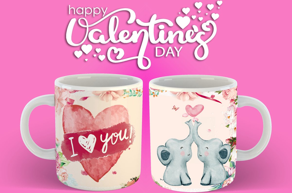 Mok Elephants Happy valentines day - Olifantjes Valentijnsdag