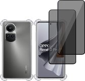 Hoesje + 2x Privé Screenprotector geschikt voor OPPO Reno 10 Pro – Privacy Tempered Glass - Case Transparant