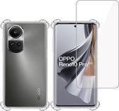 Hoesje + Screenprotector geschikt voor OPPO Reno 10 Pro – Tempered Glass - Extreme Shock Case Transparant