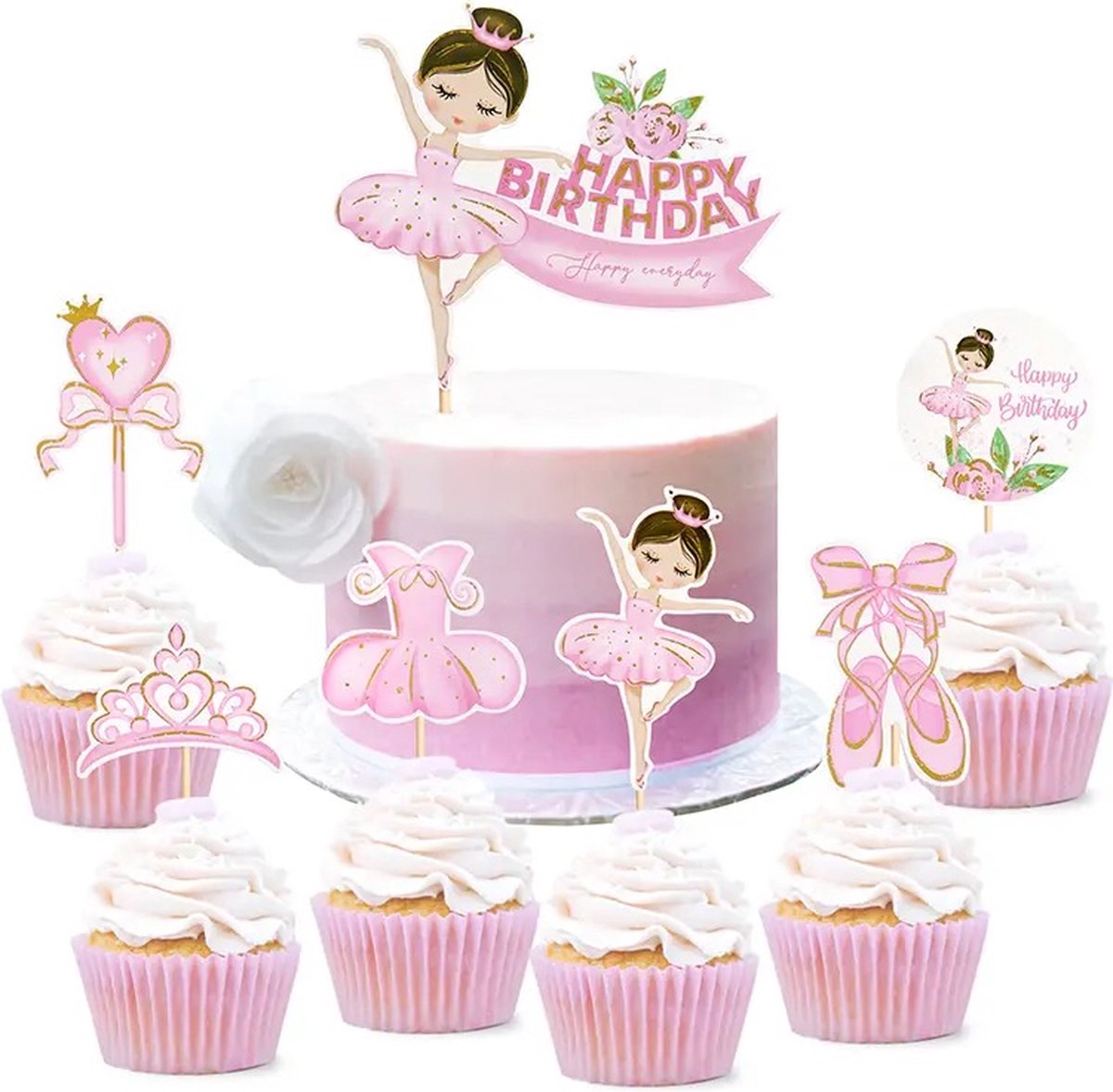 Taarttopper Happy Birthday Roze 15x8cm