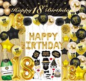 FeestmetJoep 18 jaar verjaardag versiering - Happy Birthday Slinger & Ballonnen - Zwart en Goud
