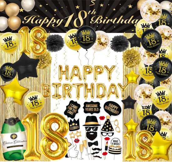 Deurbord 18 jaar goud zwart - Alles voor een 18 jaar verjaardag
