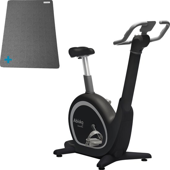 Skandika Abisko Ergometer SET – Hometrainer – Ergometer (106l x 57.5b x 123h cm) + Mat (60 x 120 cm) - Premium EMS weerstand, slimme app controle, automatische stuur- en zadelverstelling, 36 weerstandsniveaus, bluetooth, computer display – zwart