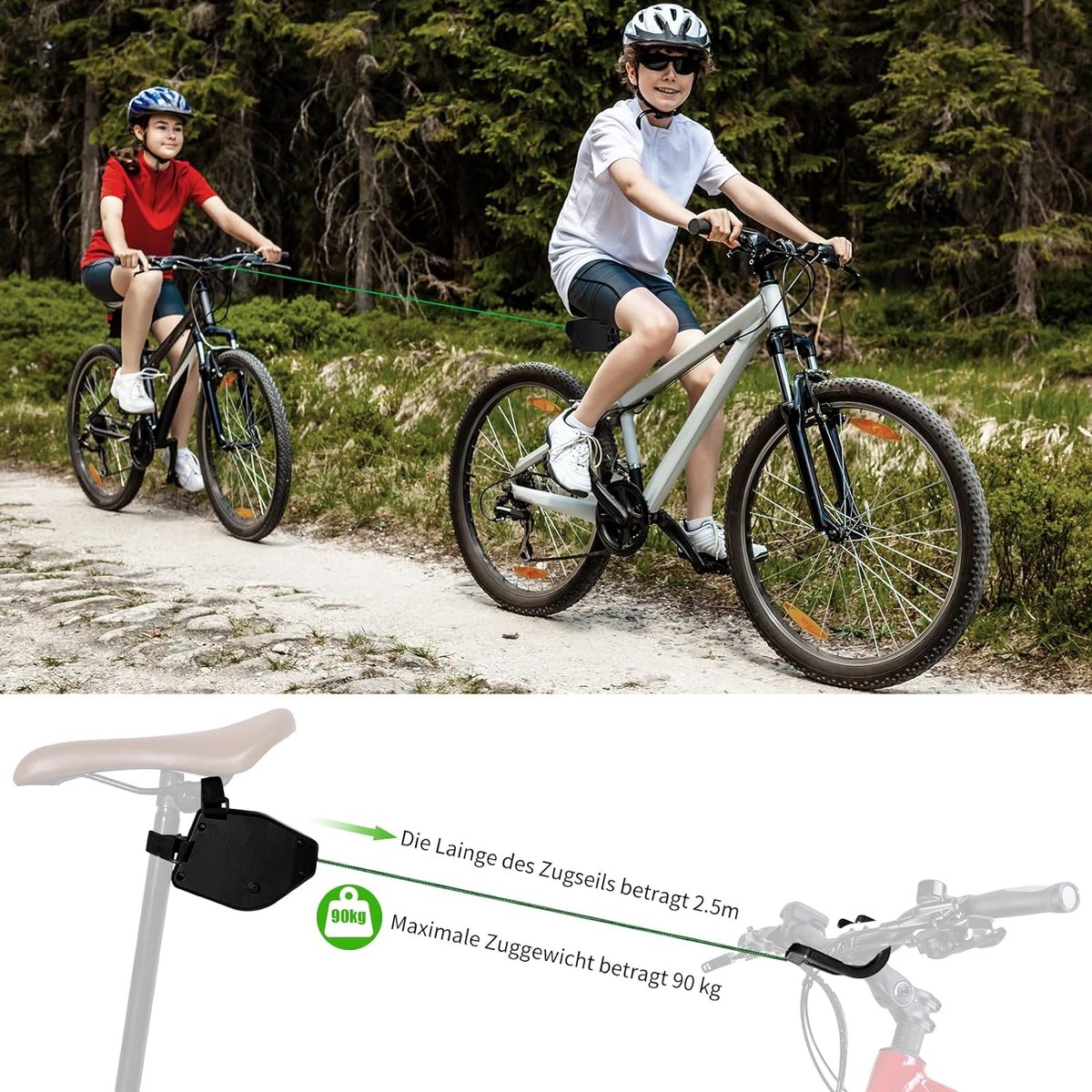 Barre Traction Velo Enfant, 2.5 Meter Système de Remorquage de Vélo Rétractable, Ceinture de