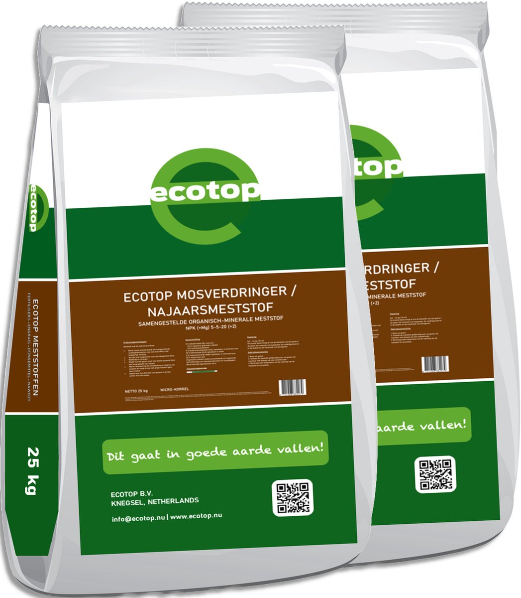 Ecotop Mosverdringer/Najaarsmeststof - (2x 25kg) 50kg - meststof rijk aan kalium - gazonmeststof voor 800m2