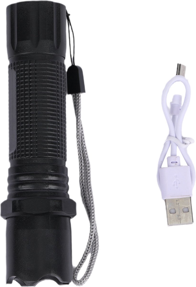 1pc Draagbare LED-zaklamp, USB Oplaadbare Ingebouwde Batterij Tactische Mini-zaklamp, Kampeerbenodigdheden Zwart