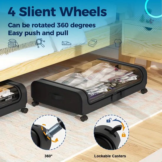 Set van 2 opvouwbare opbergdozen voor onder het bed, met ritssluiting