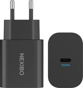 Nexibo USB C Adapter 20W - Snellader - Geschikt voor iPhone, Samsung en Meer - Zwart