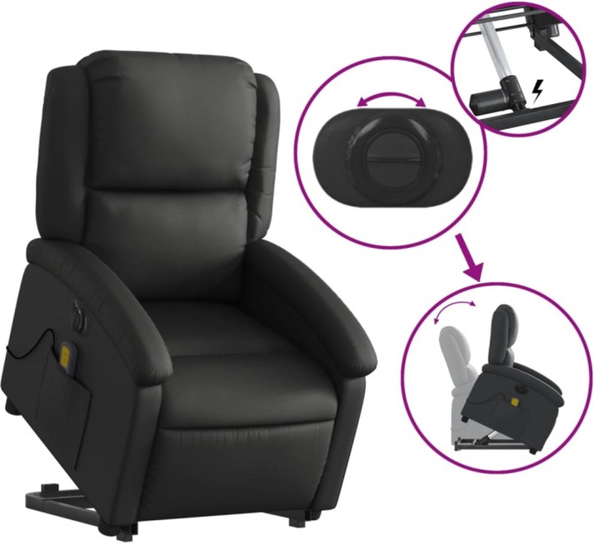 Haba Trading Elektrische Massagestoel Echt Leer Zwart - afbeelding 2