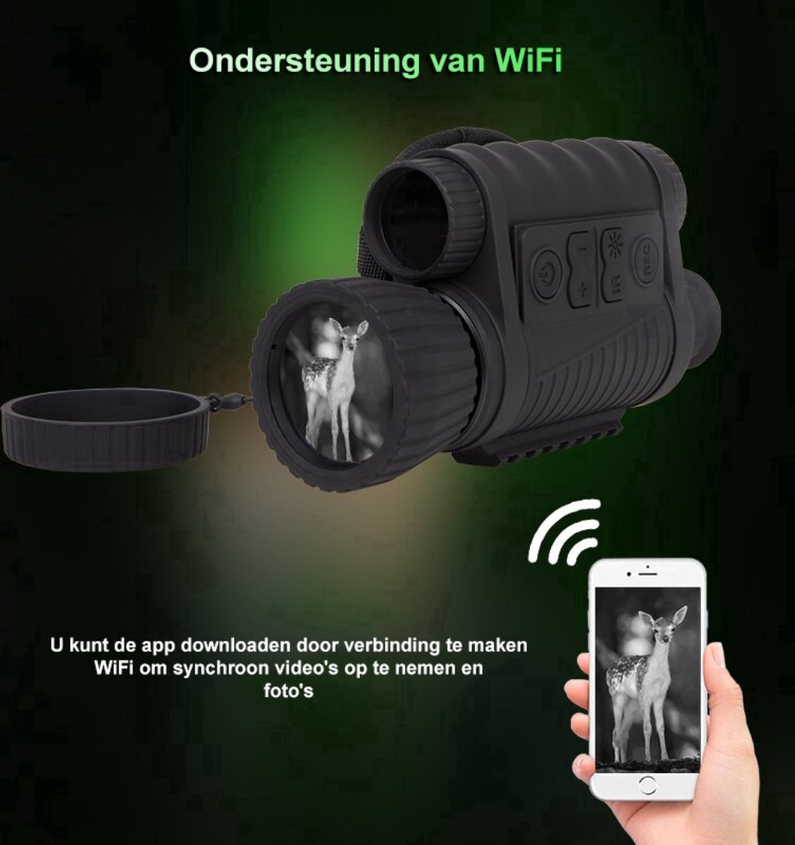 Nachtkijker met infrarood. 10x optische- en 8x digitale zoom. Dag én