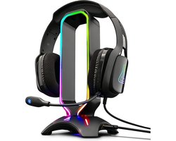 StayPowered Headset Houder - Jouw Ultieme Gaming-Headset Standaard & USB-Hub in Één! - Verschillende Lichtmodi - Multifunctioneel - Elegant en Stabiel Design - Eenvoudige Installatie - Zwart - Levering Sneller dan Aangegeven!