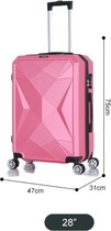 Travelsuitcase - Koffer Diamond - Reiskoffer met cijferslot en op wielen - Stevig ABS - Roze - Maat XL ca 75x47x31 cm