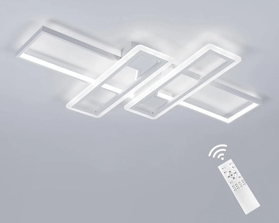 LuxiLamps - Lustre LED Moderne - Lustre de Plafond LED Wit - Intensité Variable avec Télécommande - Lustre Moderne - 90 cm