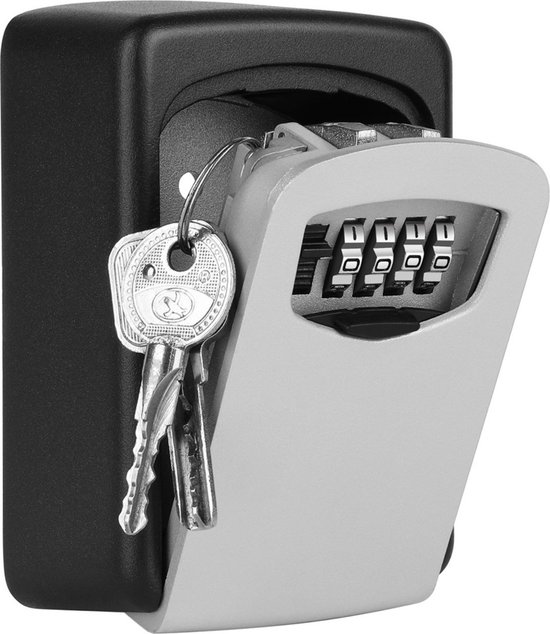 Sleuteldoos, beveiligd, wandmontage, sleutelbox met digitale code en noodsleutels, grote sleutelbox, XL-formaat, voor buiten, voor thuis, kantoor, fabriek, garage (zilver