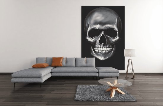 Canvas Schilderij - Schedel - Zilver - 150x100x2 cm