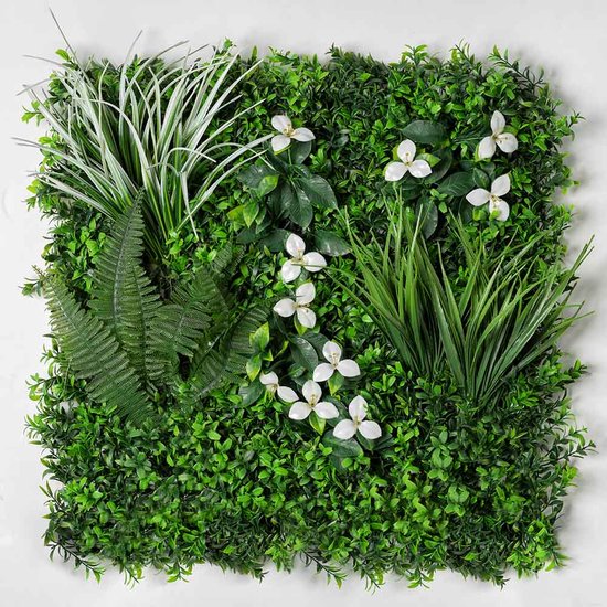 Mur végétal de haie artificielle - Mur Plantes - Pour l'intérieur - Fleurs Witte et gazon