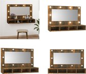 vidaXL Armoire à miroir avec éclairage LED 90x31-5x62 cm Chêne fumé - Armoire à miroir - Armoires avec miroire - Armoire à miroir LED- Armoire