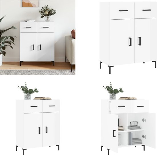 Dressoir met lade Hoogglans Wit 89 x 34,5 x 60 cm Bewerkt hout