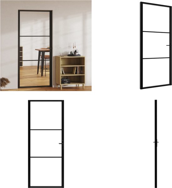 vidaXL Binnendeur 93x201-5 cm ESG-glas en aluminium zwart - Binnendeur - Binnendeuren - Deur - Glazen Deur