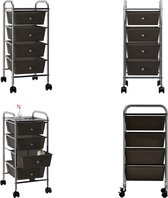 vidaXL Chariot de stockage avec 4 tiroirs mobile Plastique Noir - Chariot de stockage - Chariots de stockage - Chariot de stockage - Chariots de stockage