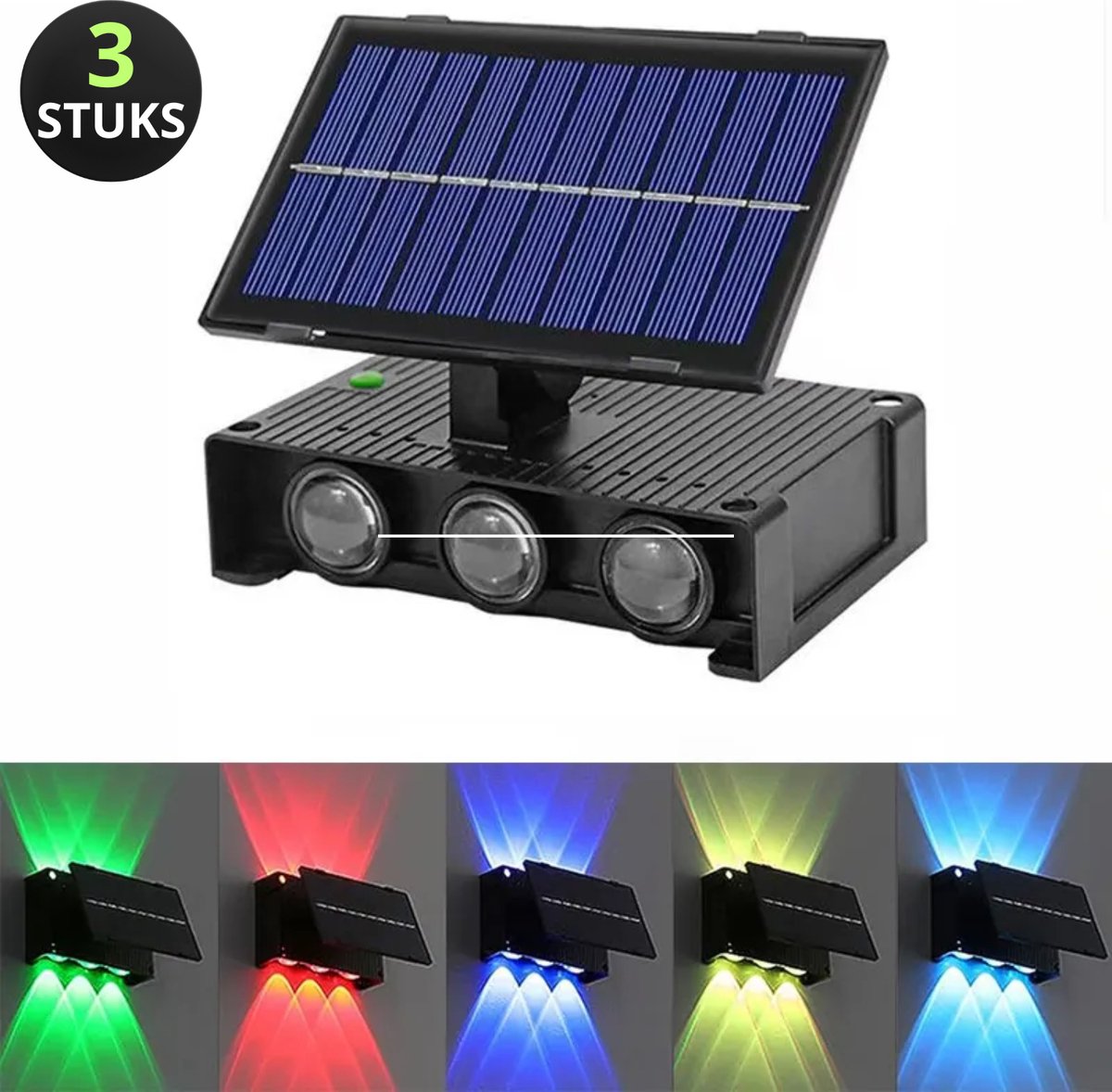 Wandlamp (3 stuks) - Lamp - Wandlamp buiten - Buitenlamp - Muurlamp - Lamp muur - Oplaadbaar - Zonne Energie - 7 Kleuren