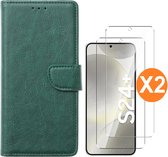 Hoesje geschikt voor Samsung Galaxy S24 Plus 5G hoesje bookcase Groen - Met screenprotector tempered glass Galaxy S24 Plus - 2x