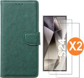 Coque adaptée au Samsung Galaxy S24 Ultra 5G Case Book Case Vert - Avec Protecteur d'écran en Verre Trempé Galaxy S24 Ultra - 2x