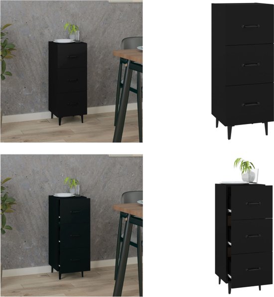 vidaXL Dressoir 34,5x34x90 cm bewerkt hout hoogglans wit, opbergkast, dressoir kast, zwart dressoir, wandkast, dressoir zwart, dressoir wit